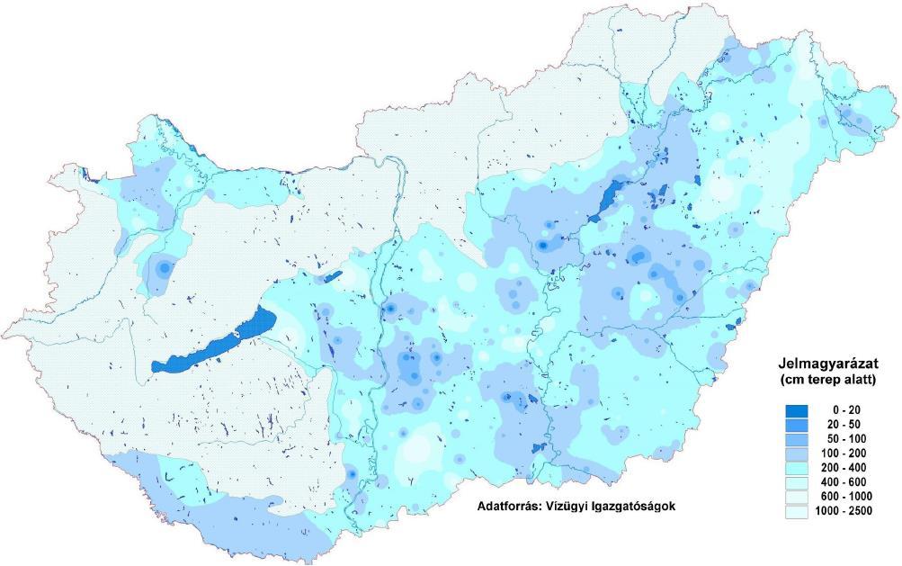 TALAJVÍZSZINTEK 69 218. április 93. ábra: A talajvízszintek terep alatti mélysége a 218.