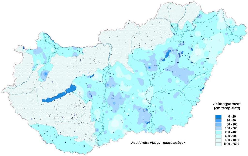 TALAJVÍZSZINTEK 71 218. június 97. ábra: A talajvízszintek terep alatti mélysége a 218.