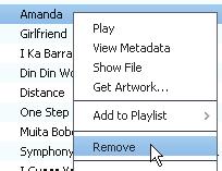 Média eltávolítása a könyvtárból A lejátszó szinkronizálása a Philips Songbird alkalmazással 1 Kattintson egy médiafájlra az egér jobb gombjával. Válassza a Remove (Eltávolítás) lehetőséget.