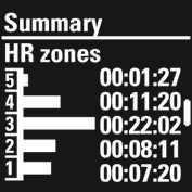 Az egyes pulzuszónákban töltött idő. Látható ha pulzusmérőt használt. Megjelenik az átlag és a maximális pulzusszám ütés/perc értékben és a maximális pulzusszám arányában.