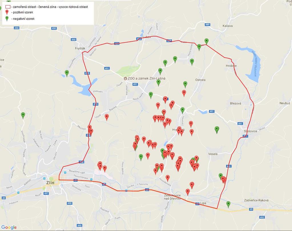 Fertőzött övezet körbekerített zóna 102 pozitív egyed Az elhullott állatok 25%-ának