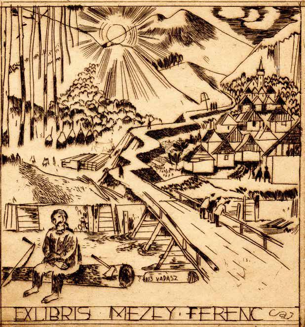 221. tétel VADÁSZ ENDRE (1901-1944) Mezey Ferenc exlibris 9x8 cm