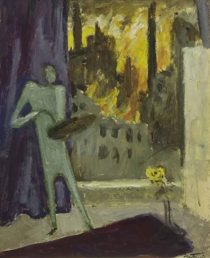 121. tétel BORTNYIK SÁNDOR (1893-1976) Festő az ablaknál 33x27 cm