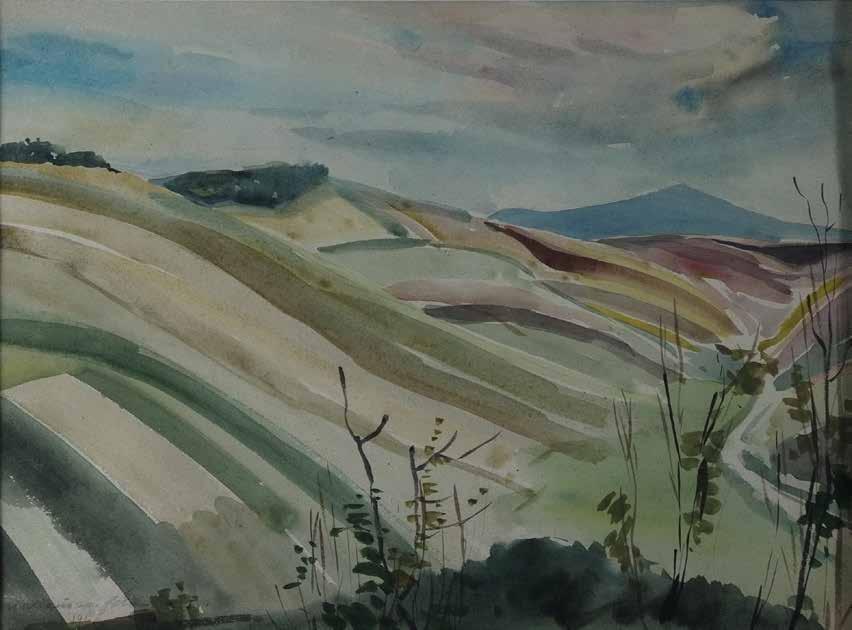 3. tétel BORNEMISSZA GÉZA (1884-1966) Színes dombok 31x40 cm Akvarell,