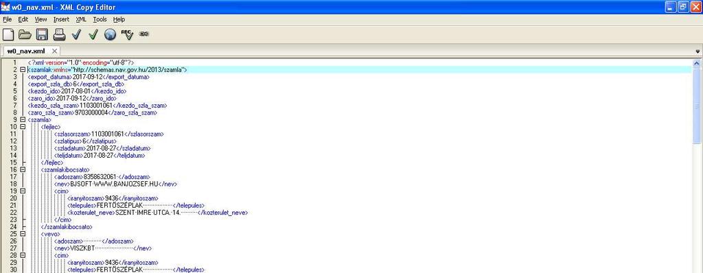 - 26 - Egy továbbfeldolgozáskor, továbbításkor a w0_nav.xml fájl bármikor törölhető, mivel az eredeti ( első ) példány továbbra is elérhető marad.