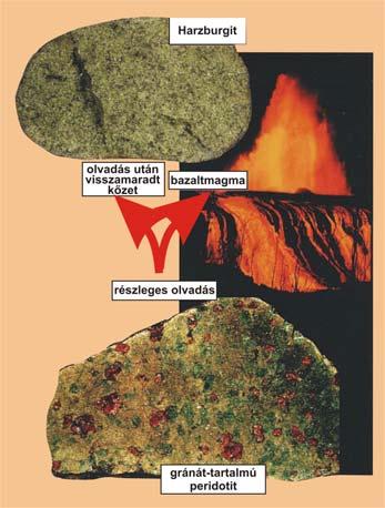 Magma: keletkezés A bazaltos magma legnagyobb része az asztenoszféra peridotit kőzetanyagának kis mértékű - részleges - olvadása során keletkezik.