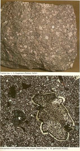 Vulkanizmus: vulkáni kőzetek osztályozása Trachit kvarc, Ca-Na plagioklász, K-földpát,