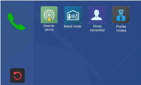 4.3. Interkom funkció A főmenüben érintse meg az Interkom ikont, ekkor megjelenik az interkom menü, ami 4 ikont tartalmaz: Személyhívó, Belső hívás, Hívás névsorból, Portás hívása. 1.