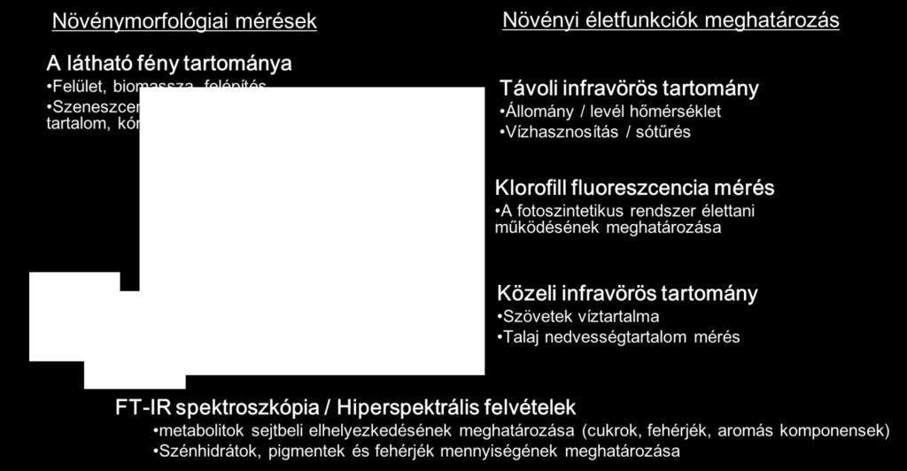 Nagy áteresztőképességű fenotipizálásra alkalmas módszerek csoportosítása felhasználási területük alapján Jelenleg négy fenotipizáláshoz kötött típusú platformot használnak a mérések/számítások