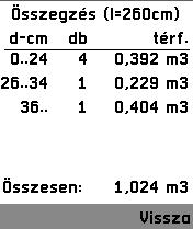 magasságából vagy becsült famagasságokból számolja ki a fatérfogatot. Segítségével illegális fakitermelés után azonnali pontos számítás végezhető a terepen.