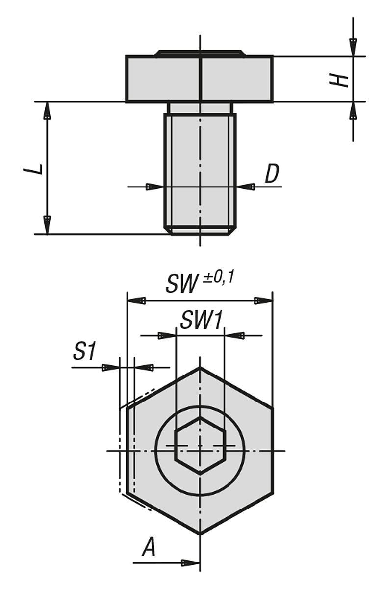 K0026 Szorító excentercsavarok hatszöggel Szorító excentercsavarok hatszöggel Rendelési szám A D H L SW SW1 S1 (szorítási út) Szorítóerő kn Meghúzási nyomaték, max. Nm K0026.