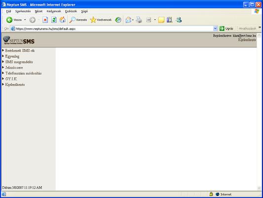 A továbbiakban a Neptun SMS szolgáltatás menüpontjainak