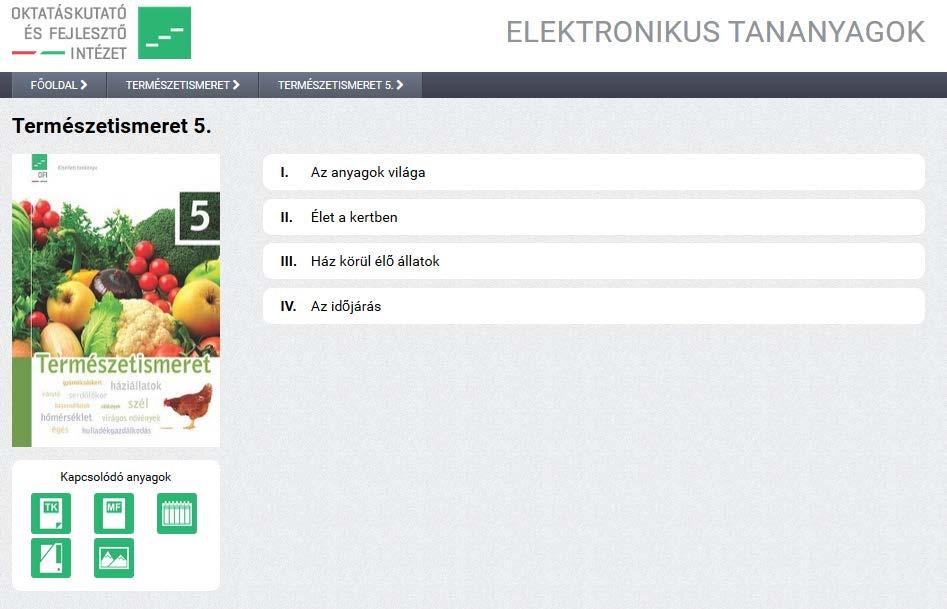 A digitális tananyagelemek elérése A fejezetek