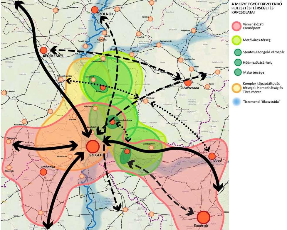 30 1-3. ábra: Csongrád megye együtt kezelendő térségei és kapcsolatai Makó Forrás: CsMTFK, p. 46.