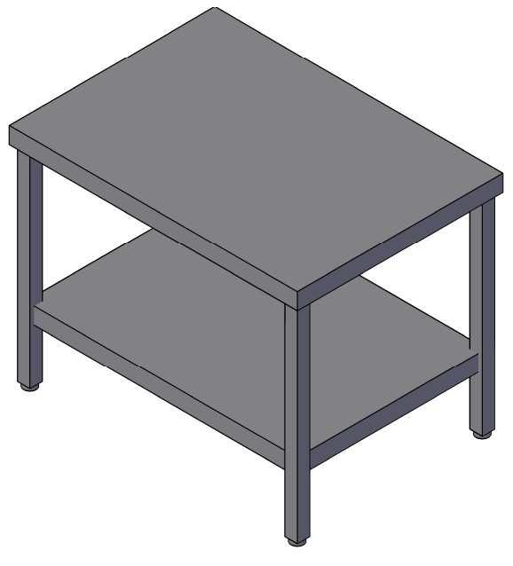 1. oldal Gépalépítmény alsó polccal - ATGA - Standard magasság: 550 mm - Fedlap és polc vastagsága: 40 mm - Lábak 30x30-as szálcsiszolt zártszelvényből készülnek - Alsó polc teteje