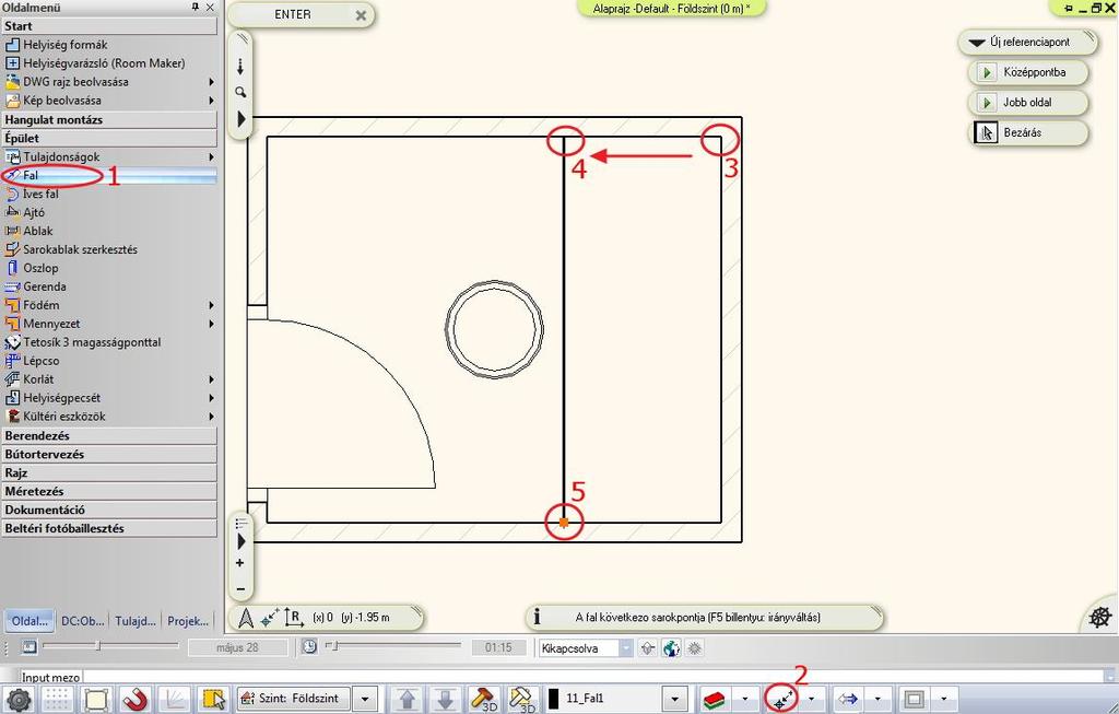 felé és gépelje be 0,8; Rajzolja meg a falat (Lásd. 4., 5.). 3.7. Helyiségvarázsló - Burkolás az előfalon és a padlón 3.7.1.