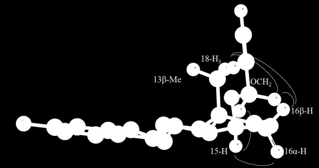 68. ábra Az 15β-O-propargil származék NOESY spektruma A 69. ábra a 188-es vegyület 1 H-NMR spektrumát mutatja.