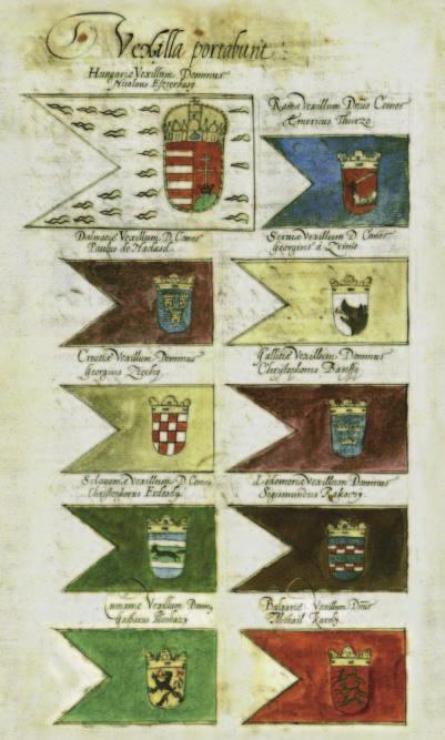 II. Lajos (1516 1526) 1508. évi fehérvári koronázásán ugyanakkor már hét zászló szerepelt. Ez utóbbiak feltehetően a Jagelló uralkodók vezette magyar cseh középhatalom országait szimbolizálhatták.
