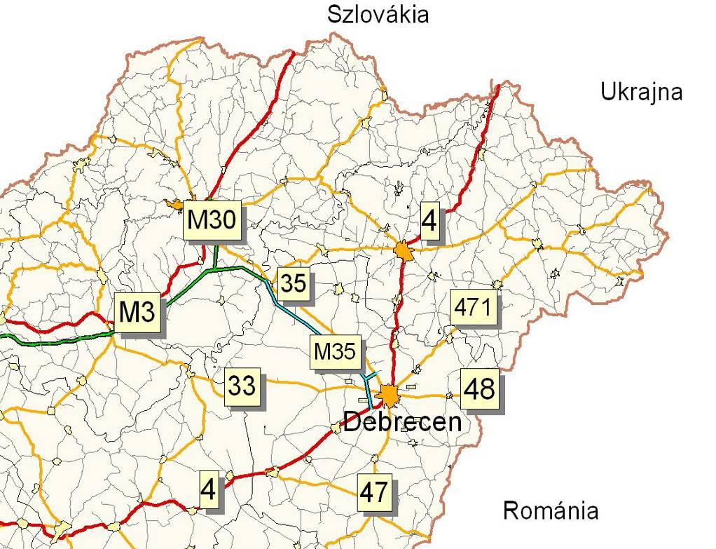 Debrecen fenntartható városi közlekedés-fejlesztési terve - 12 - tő. Korábban az M35-ös beruházáshoz kapcsolódóan már elkészült a 354. sz.