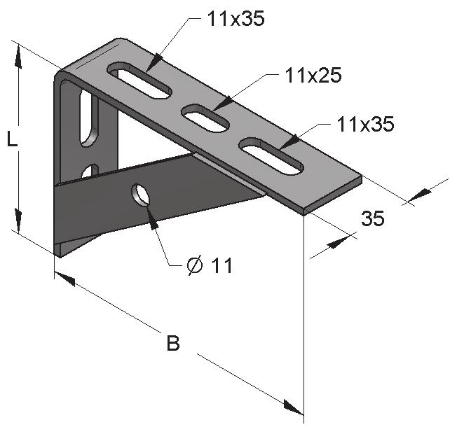 Sarokkonzol, merevített C35 Sarokkonzol, merevített Sínrendszer: C35, 36 Anyag: Acél furatosztás 105 mm Anyagminőség: S235JR Felület: galv.