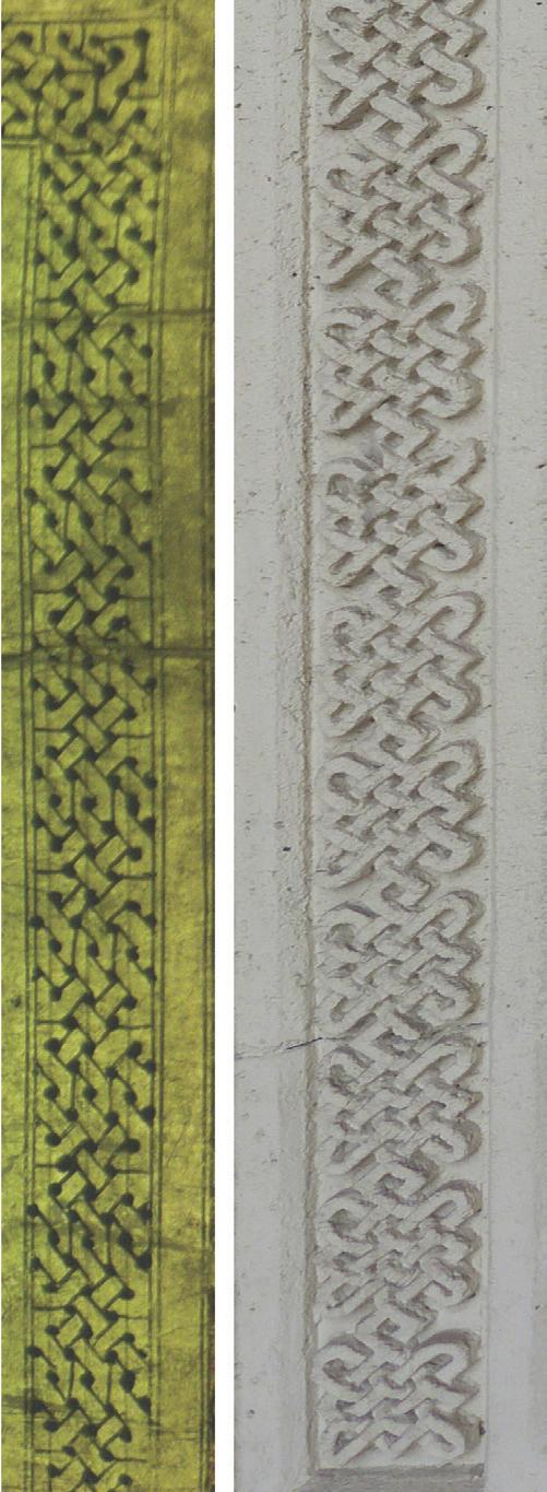 kép. Az egyeres hatosfonat motívum: a) Korán-miniatúra, Istanbul, Török-Iszlám Művészeti Múzeum; b) A fóti templomkapu szárköveinek külső oldala 6. kép.