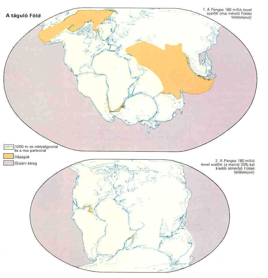 Az ősi kéreg tágulással való szétszakadása: földtágulás-elmélet A Pangea (a kontinensek együttes