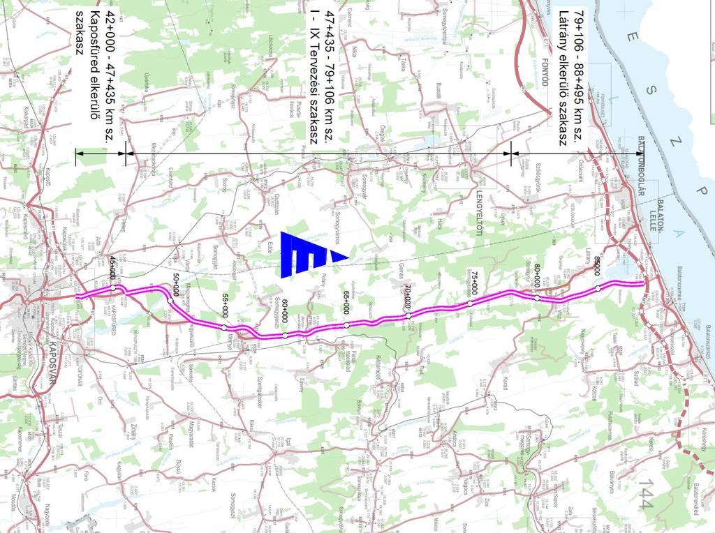 AZOK HÁLÓZATI R67 HATÁSAINAK VIZSGÁLATA gyorsút A MAGYAR-ROMÁN HATÁRSZAKASZON - Látrány elkerülő szakasz (11,4 km) 2x1 sáv megépült 2x2 sáv tervei még nincsenek - I. - IX.