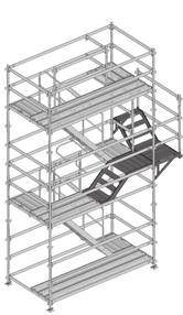 Feljárók 90 m magasságig Könnyű állványlépcsők a gyors szerelés érdekében A PERI UP Rosett Flex lépcsőtornyok szabadon álló és eléépített egységekként akár 90 m-es magasságig használhatók.