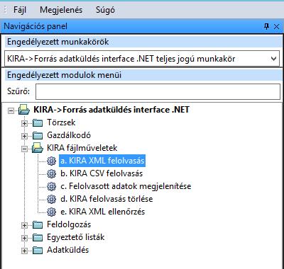 KIRA XML felolvasás menüpontot!