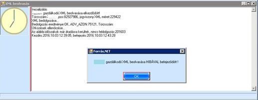 Amennyiben nem töröljük a már beolvasott állományt és ugyanazon számfejtési időszakra ismételten próbálunk xml-t