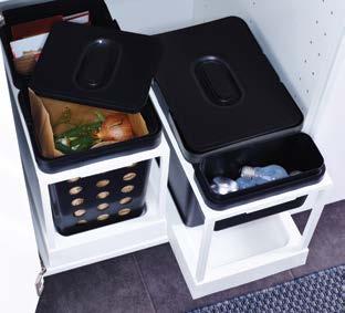 Használd a különböző méretű hulladékgyűjtőket szekrényben, ajtó mögött vagy mélyfiókban.