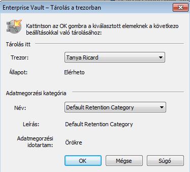 Elemek tárolása és visszaállítása Elemek manuális tárolása 34 Elemek tárolása Outlook-szalagon a(z) Enterprise Vault-parancs használatával 1 A postaládában válasszon ki egy vagy több elemet a