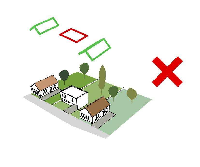 A megfelelő tető-hajlásszöget 30-45 között javasolt megtalálni, a közvetlen környezetben kialakulthoz illeszkedve.