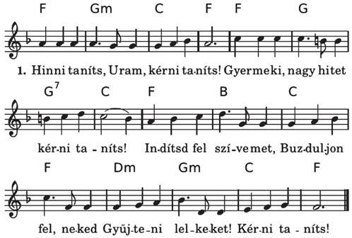 33. Hinni taníts, Uram 2. Hinni taníts, Uram, kérni taníts! Lélekbõl, lelkesen kérni taníts! Üdvözítõm te vagy, Észt, erõt, szívet adj, Lelkeddel el ne hagyj! Kérni taníts! 3.