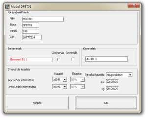 Modul szerkesztése DIN10V02 Modul beállítás: A modul Neve, Típusa, Verziója és Címe.