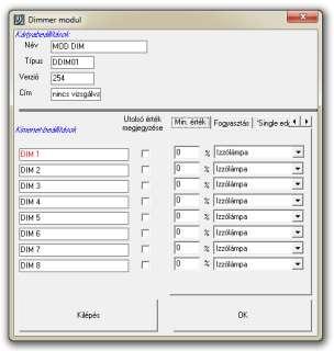 DDIM01 Leírás Dimmer modul. Kimeneti egység 1-8 db DDxxx típusú dimmerek vezérléséhez.