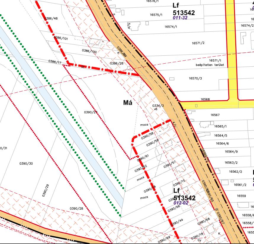 31 5. A módosítással érintett területek részletes bemutatása 1. számú változtatással érintett terület A Nyulastói csatorna rekonstrukciójájoz vízgazdálkodási terület kijelölése a 0390/28 hrsz.