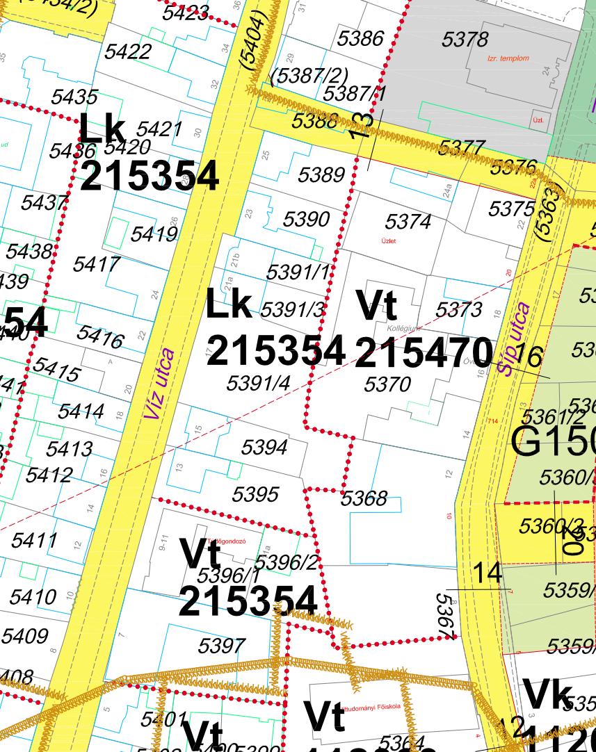 54 17. számú változtatással érintett terület Víz utca 17. sz. alatti 5391/4 hrsz.-ú ingatlan Jelenlegi szabályozás Tervezett szabályozás A 5391/4 hrsz.