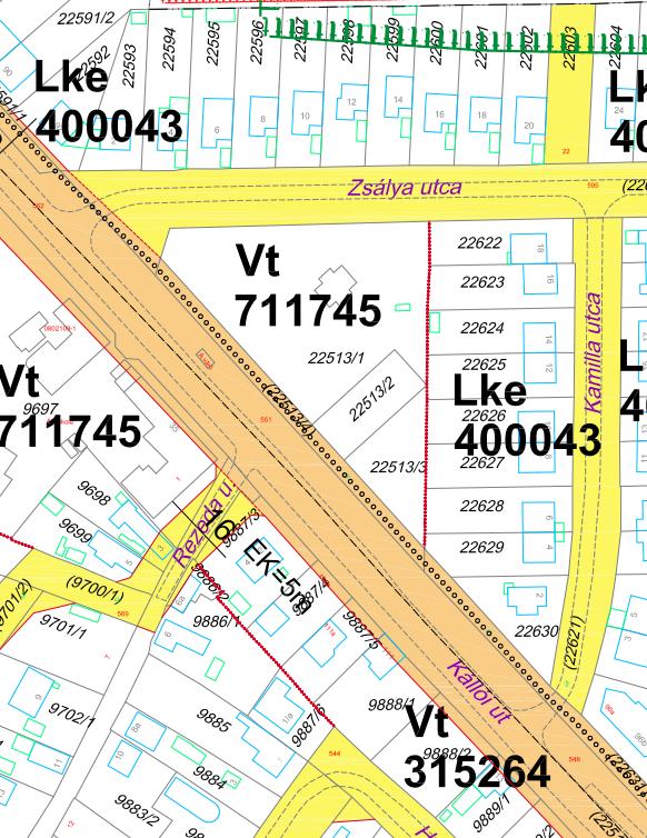 55 18. számú változtatással érintett terület Kállói út északi oldalán található 22513/2, 22513/3 hrsz.-ú ingatlanok Jelenlegi szabályozás Tervezett szabályozás A 22513/2, 22513/3 hrsz.