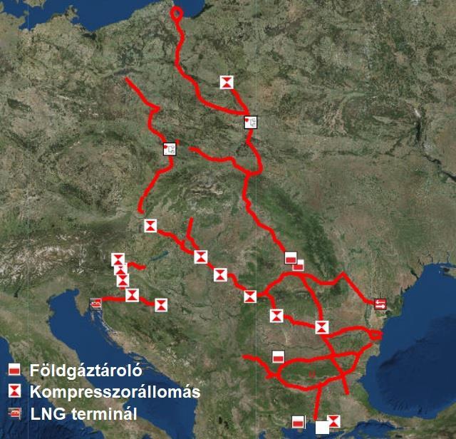 6 Magyaroroszág hozzáférése az LNG kapacitásokhoz, szükséges fejlesztések A magyar gázellátásra jelenleg három LNG-vel kapcsolatos európai beruházás lehet hatással, ezek a Krk szigetre tervezett