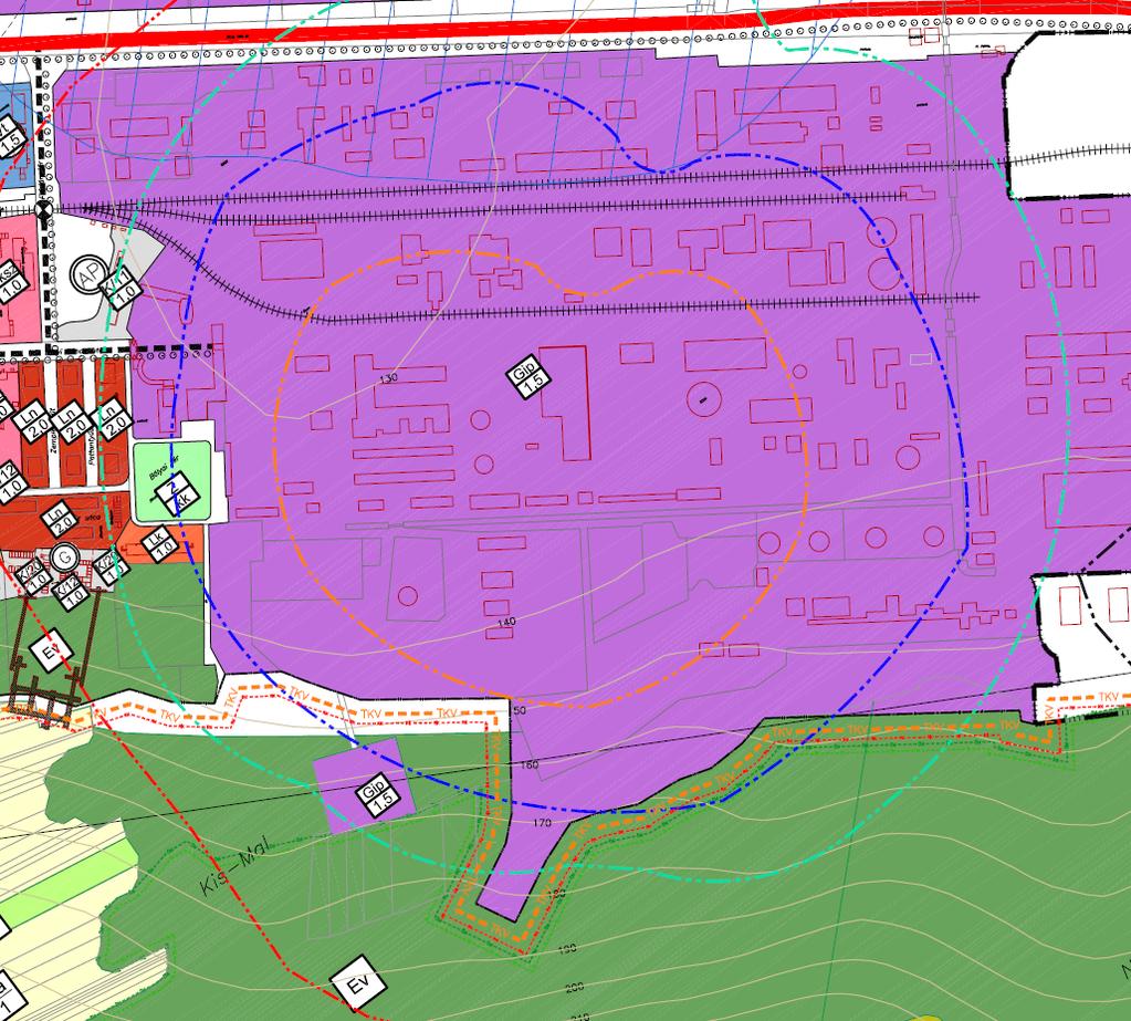 Módosított telekhatár A Településszerkezeti tervre átvezetésre kerülnek a biztonsági övezetek, melyek a három üzem (MDI, LINDE-I LINDE-II) területére vonatkoznak.