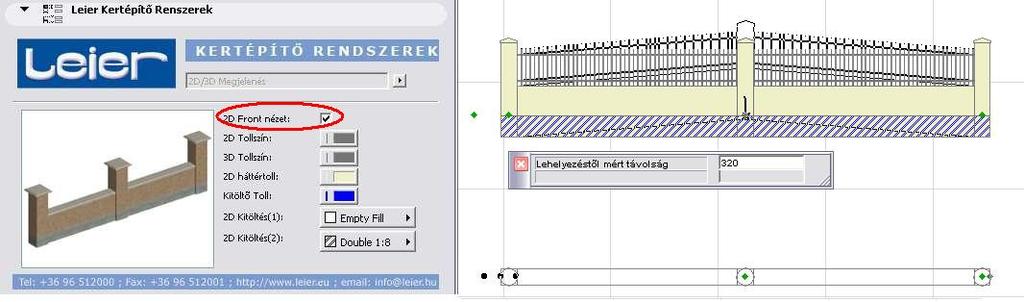 A 2D/3D megjelenítés oldalon Önnek lehetősége van a kerítés nézeti rajzának elhelyezésére az