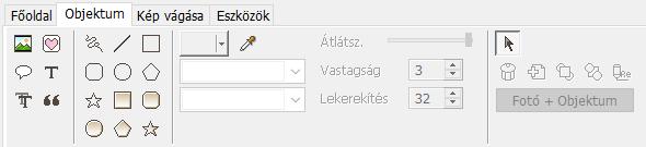 Az Objektum menüpontban különböző objektumok beszúrását és egyenkénti formázását tehetjük meg (tehát nem az egész rajzlapra vonatkoztatva).