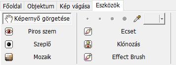 Az Eszközök menüpontban a kép tartalmi manipulálását tehetjük meg.