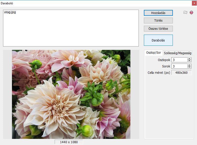 3. Daraboló: A Daraboló funkcióval egy képet több részre fel tudunk darabolni. Ezt a lehetőséget például az aktívtáblához készített feladatoknál tudjuk használni. A művelet a következő: 1.