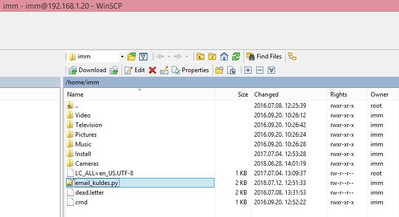 B. Lépjünk be a Connection Server-be WinSCP-n keresztül és hozzuk létre az alábbi python fájlt: #!/usr/bin/python import smtplib import getpass import sys import telnetlib import time HOST = '192.168.