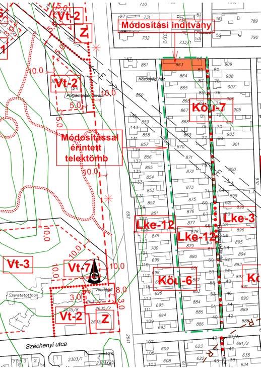 A hatályos településrendezési terv szerint a város közigazgatási területén belül egy - a fenti szomszédos - telektömb rendelkezik az Lke-12 jelû építési övezeti elõírásokkal.