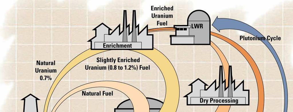 CANDU üzemanyagciklus Az LWR-ekhez képest a nehézvizes kialakítás neutronokban gazdag. Ez alkalmassá teszi a CANDU típust többféle üzemanyag-összetétel alkalmazására (pl. MOX).