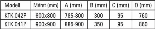 KTK 042P Ár: 117 200 Ft EDZETT ÜVEG Méret: 900x900x2000 mm Kód: