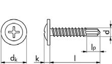 reca önfúró-önmetsző csavarok sef driing screws fém-fém kötésekhez, encsefejje, rásajtot tömítőaátétte Cikkszám 0218 2 acé feketére (A2S) Befogószár mérete PH 2 PH 2 dk 11 12,5 k 2,5 3 p 4,5 5 d 4,2